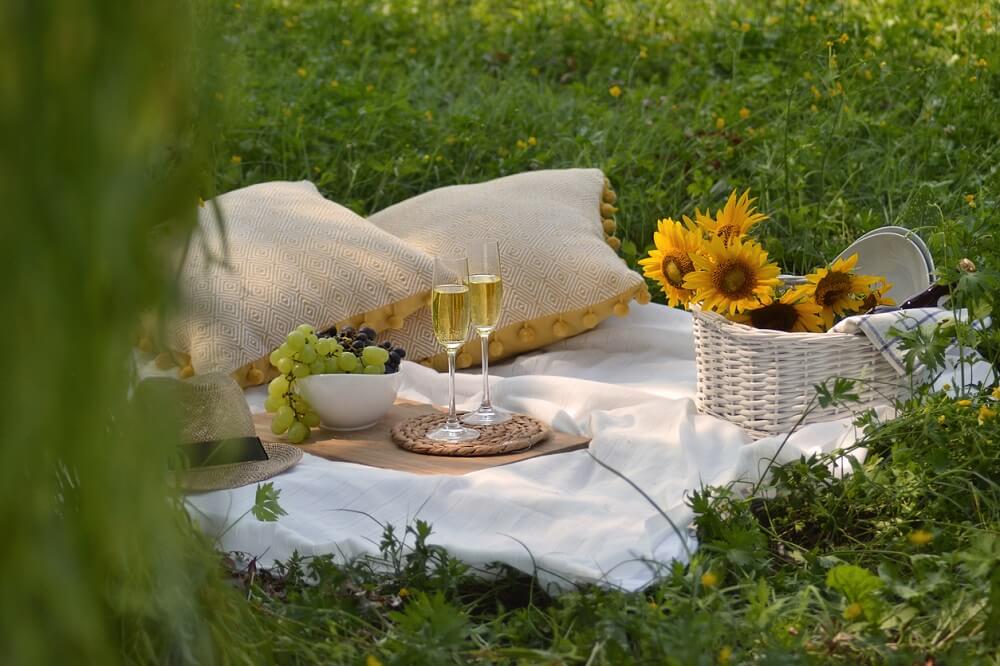 picknick med champagneglas